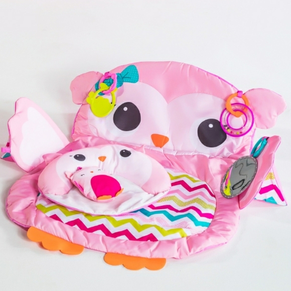 ☆Like New☆BRIGHT STARTS Pink Owl Activity Gym/Tummy Time Mat Lounger With Toys☆ - Picture 10 of 14